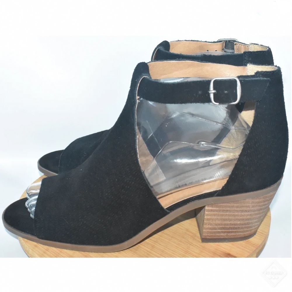 Lucky Brand Baxley Black Leather Suede Open Toe Ankle Bootie Shoes (8.5M)